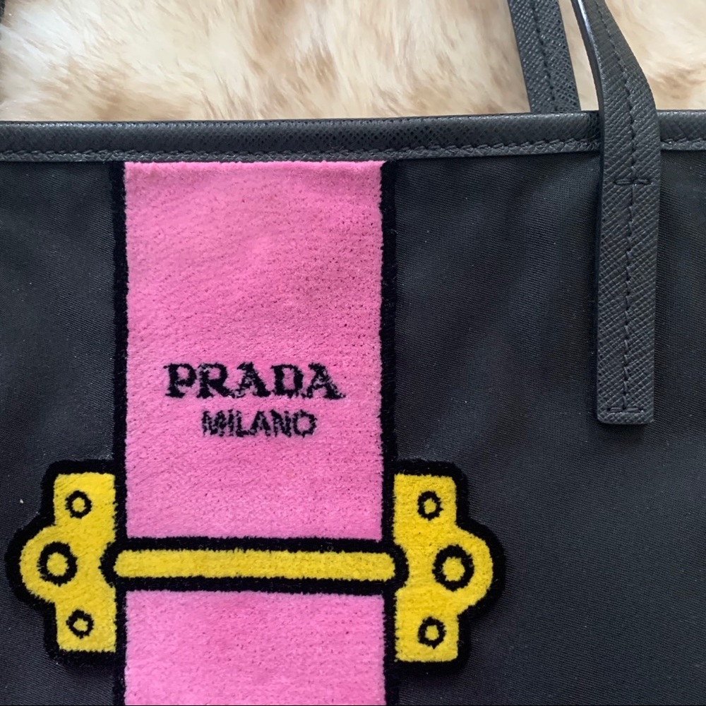 Prada Black & Velvet Nylon Tessuto Ricamo Tote Bag - Picture 3 of 9